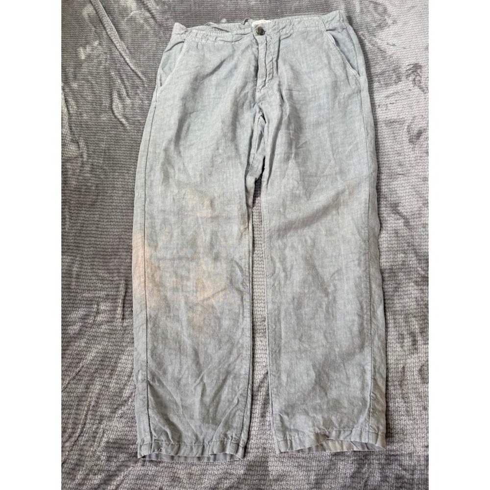 Luca Faloni Lipari Blue Linen Trousers Mens 34X28 Straight Leg Pants